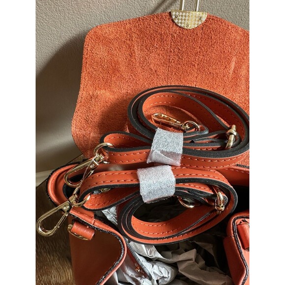 NWT Viola Castellani Papaya Orange Leather‎ Handbag Purse Backpack Convertible main image 5
